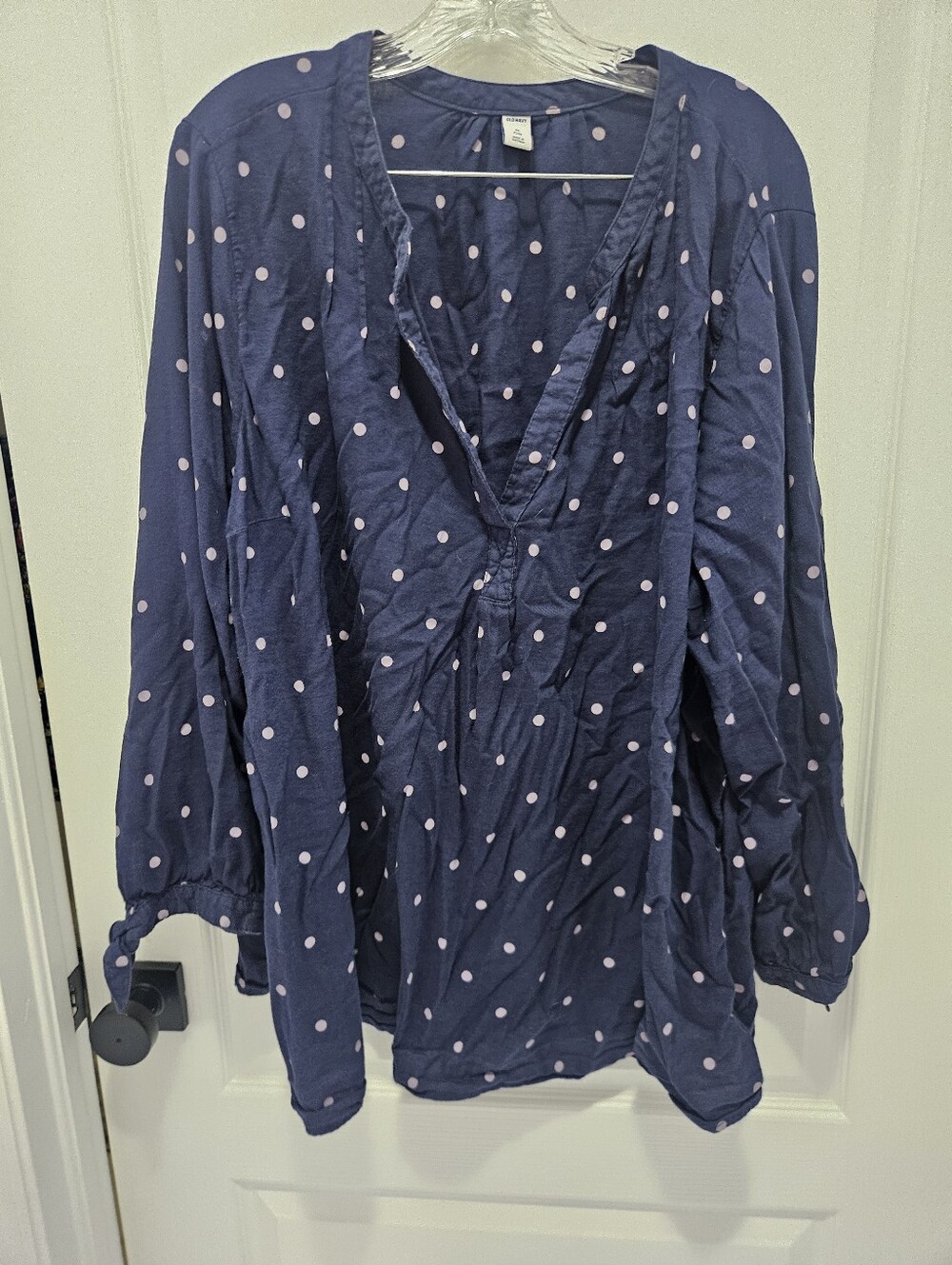 Old Nacy Blue Purple Polka Dot Long Sleeve Blouse Top Shirt Tie Sleeves 3xl